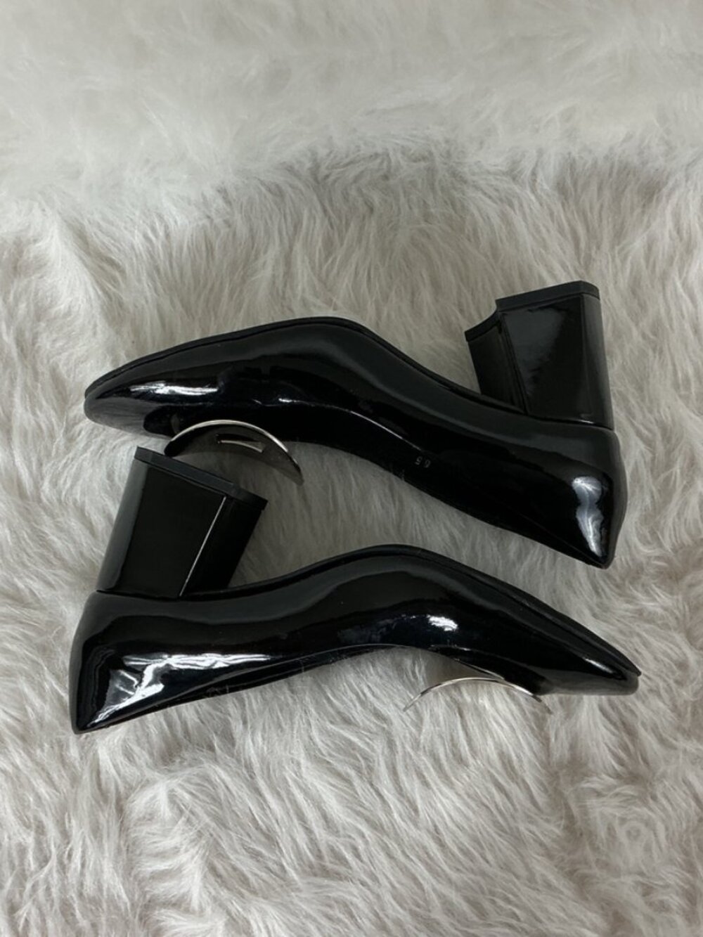 Jeffrey Campbell Tippi Black Patent Leather Silver Metal Pump Block Heels 6.5 - Picture 6 of 8